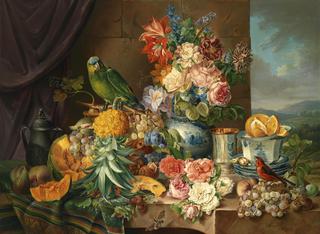 Still Life with Fruit, Flowers and Parrot