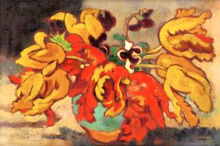 Tulips in a Green Vase