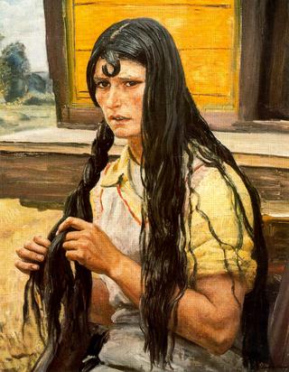 Gypsy Plaiting Her Hair