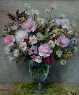 Flowers in a glass pot