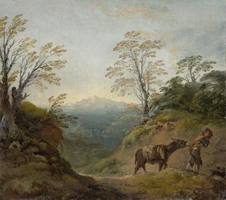 Wooded Landscape with a Boy Leading a Donkey and Dog, and an Extensive Panorama with Buildings