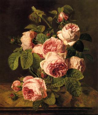 Pink Roses on a Marble Ledge