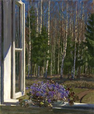 Spring Landscape with Violets