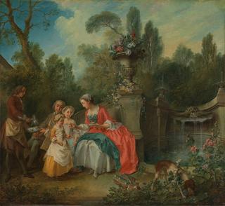 Lady and Gentleman with two Girls and a Servant
