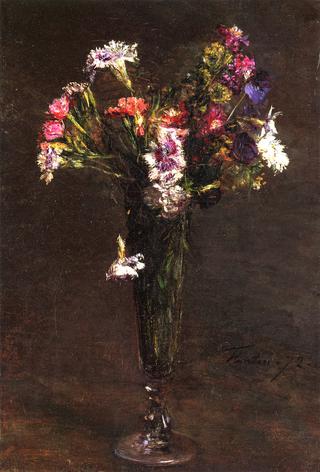 Flowers:  Carnations and Hyacinth in a Champagne Flute