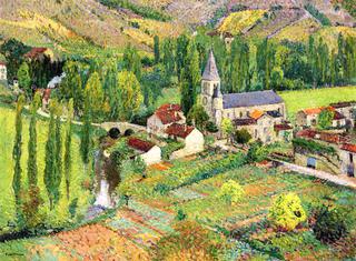 L'Eglise, l'ecole et le pont de Labastide-du-Vert