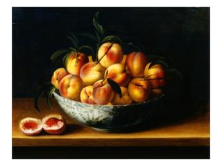 Peaches in a Wanli Kraak Porcelain Bowl on a Ledge