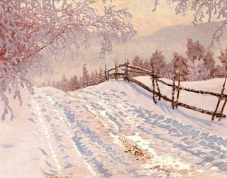 Snow-covered Road with a Fence