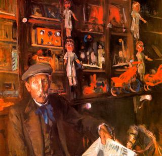 Antoni Estalella Trinxet, padre político del artista en su tienda de Vilanova