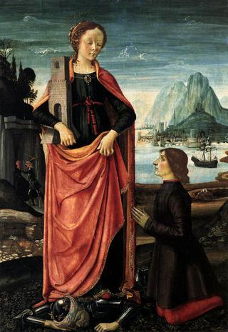 St Barbara Crushing her Infidel Father, with a Kneeling Donor