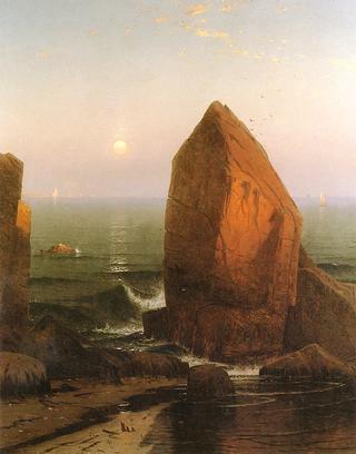 Sunset-Moonrise, on Iron Round Island, Mr. Desert, Maine