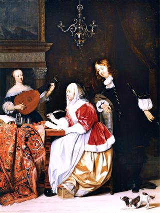 A Woman Composing Music, with an Inquisitive Man