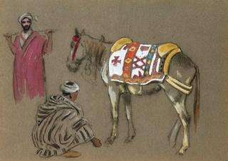 Harnessed Horse and Two Riders (Cheval harnaché et deux cavaliers)