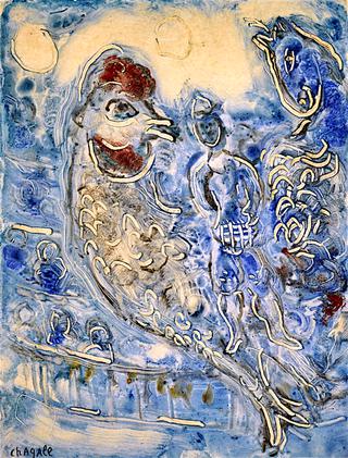 Large Rooster, Blue Background