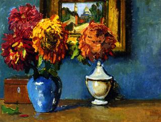 Vase of Chrysanthemums in Front of a View of Montmartre