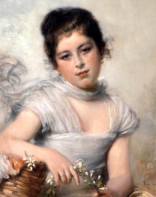 Young Girl Holding a Spray of Jasmine
