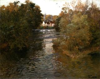 A River Landscape with Cottages