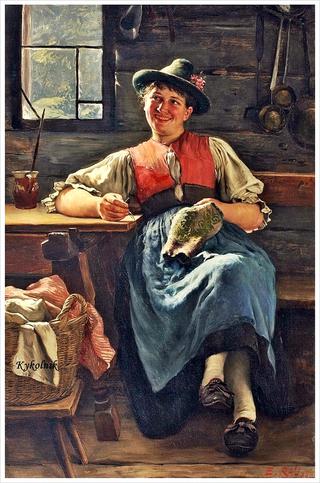 Young woman sewing