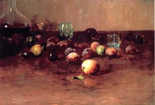 Plums, Waterglass and Peaches