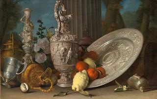 Still Life with Candlestick, Silver Gilt Ewer, Lemons and Oranges, Nautilus Shell, and Other Objects