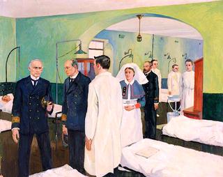 First World War: The Surgeon Rear-Admiral Visiting a Ward at the Royal Naval Hospital, Haslar
