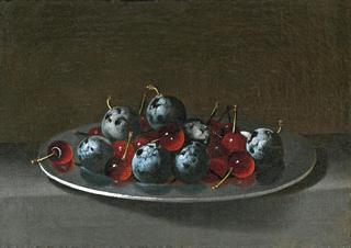 Silver Plate with Cherries and Plums