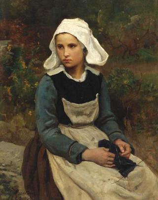 Young Brittany girl knitting