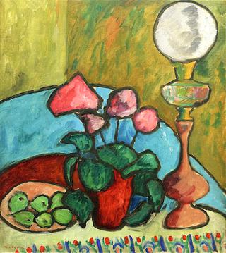 Still Life with Kerosene Lamp and Cyclamen