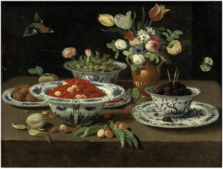 Wild Strawberries in a Chinese Porcelain Bowl and Blackberries in a Second Bowl