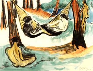Two Girls in the Hammock VII (With Seated Male Nude)