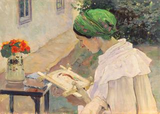 Portrait of E.P. Nesterova Embroidering