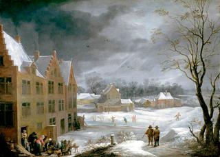 Winter Scene with a Man Killing a Pig