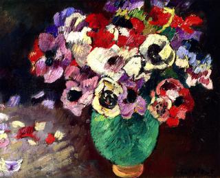 Anemones in a Green Vase