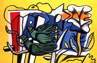 Composition with Two Green Birds