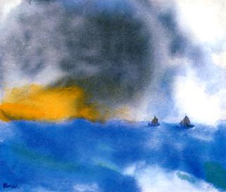 Blue Sea with Two Small Sailboats