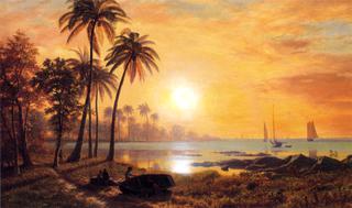 Tropical Landscape with Fishing Boats in Bay