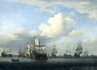 The captured ‘Swiftsure’, ‘Seven Oaks’, ‘Loyal George’, and ‘Convertine’ brought through Goeree Gat