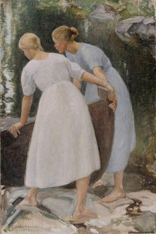 Girls Pushing a Boat