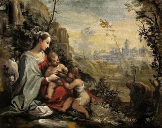 从飞机上归来的神圣家庭遇见了婴儿圣约翰
