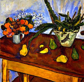 Still LIfe with Pears, Flowers and Cactus