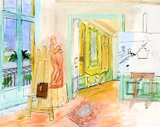 画家的工作室里有一个红色雕塑