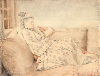Lady in Turkish dress, reading