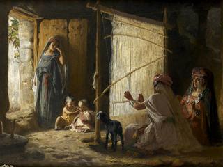 Women in Biskra weaving the Burnoose