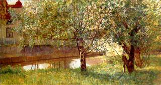 Spring. Houses along a Canal