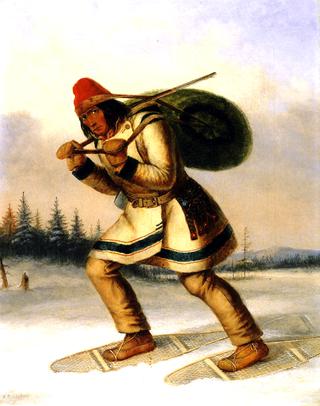 Indian Trapper on Snowshoes