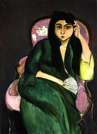 Laurette in Green, in Pink Armchair