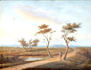Sunny Day with Hikers on Country Road