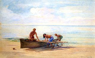 Women Drawing up a Canoe, Vaiala in Samoa, Otaota, Her Mother and a Neighbor