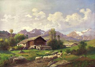A Mountain Landscape with Sheep Grazing