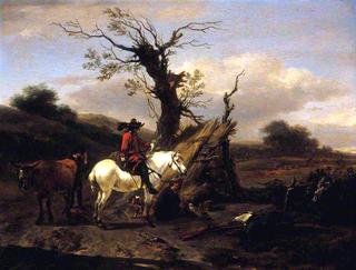 The Bird Trap: Encampment with a Figure on a White Horse
